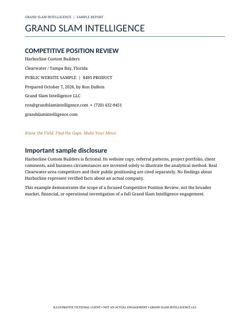 Cover page of the sample Competitive Position Review report